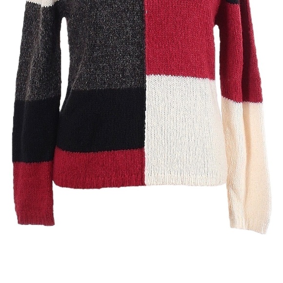 Tangents Ivory Red & Black Colorblock Comfy Turtleneck Sweater Size XL - Picture 5 of 7